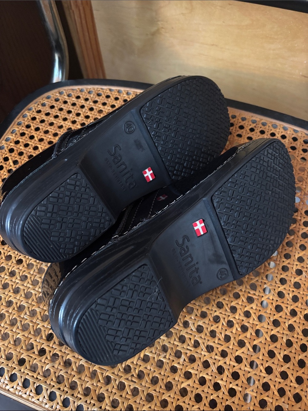 Sanita Black Patent Slip-On Clog Shoes - Picture 6 of 7
